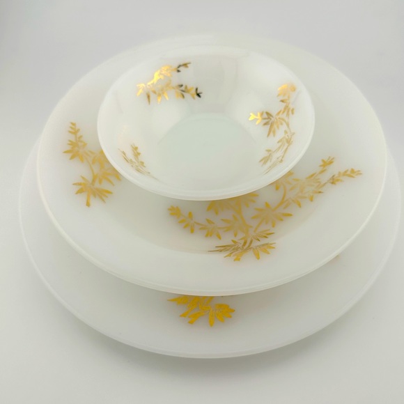 Pyrex Fire King Federal Milk Glass Collection (Golden Glory Bamboo Print) - Picture 1 of 12
